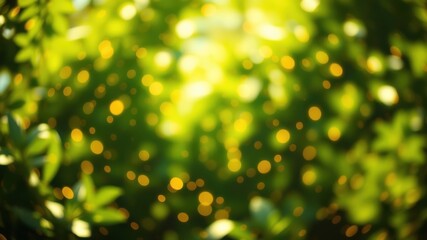 Obraz premium A Green And Gold Bokeh Background Featuring Sunlit Leaves, A Perfect Abstract For Spring Or Summer