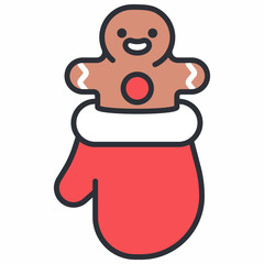 Fototapeta premium Christmas gingerbread man in mitten vector cartoon illustration isolated on a white background.