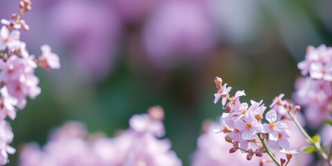 Delicate Pink Blossoms Softly Blurred Against a Background of Green and Purple Hues