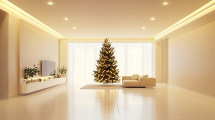 Fototapeta premium Bright minimalist living room with Christmas ambience