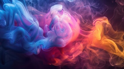 Fototapeta premium Abstract background of colorful smoke swirls against a dark background