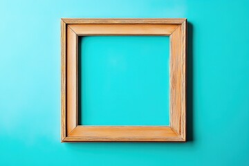 Wooden frame on blue background with space for text