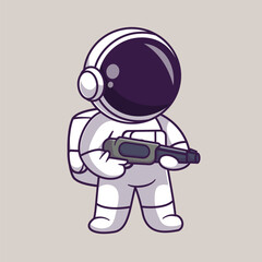 Cute Astronaut Holding Gun Cartoon Vector Icon Illustration. 
Science Technology Icon Concept Isolated Premium Vector. 
Flat Cartoon Style 