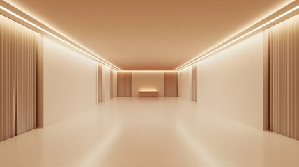 Minimal corridor with ambient lighting and curtains