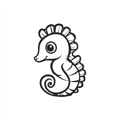 Fototapeta premium Adorable cartoon seahorse illustration, black and white line art. (1)