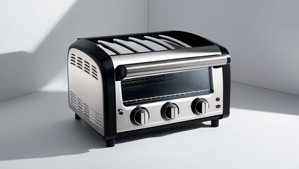 Fototapeta premium A sleek, modern oven toaster griller with a stainless steel body and black accents, created with generative ai