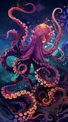 Octopus and beautiful underwater scenery, Underwater Scene with Incredible Commotion of an Octopus