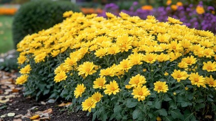 Obraz premium Vibrant Yellow Flowers in a Garden Amidst Colorful Blooms