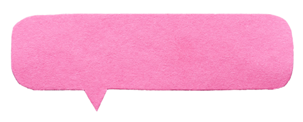Pink blank cut out cardboard paper speech bubble with round rounded corners rough edges, copy space for text on transparent png background design element