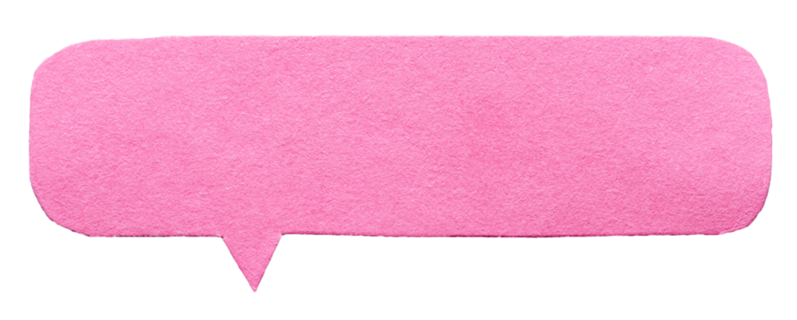 Pink blank cut out cardboard paper speech bubble with round rounded corners rough edges, copy space for text on transparent png background design element