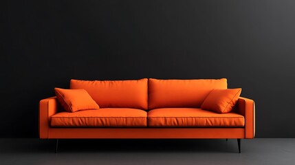 Vibrant Orange Sofa Against a Dark Wall: Modern Interior Design Render. AI Generated