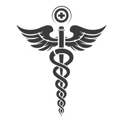 Caduceus Medical Symbol Vector Silhouette for Healthcare and Medicine, 