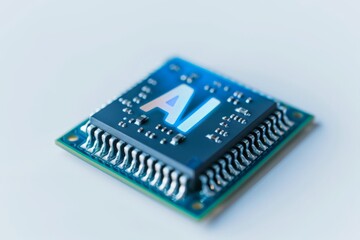 Close-Up View of a Microchip with AI Letters Highlighted, Capturing the Essence of Modern Technology and Innovation in the Digital Age