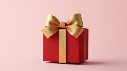 Obraz premium Elegant red gift box with golden ribbon.