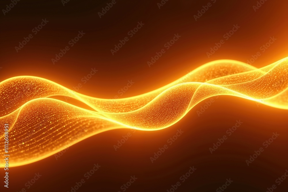 Canvas Prints dynamic glowing wave of sparkling particles in warm orange tones.