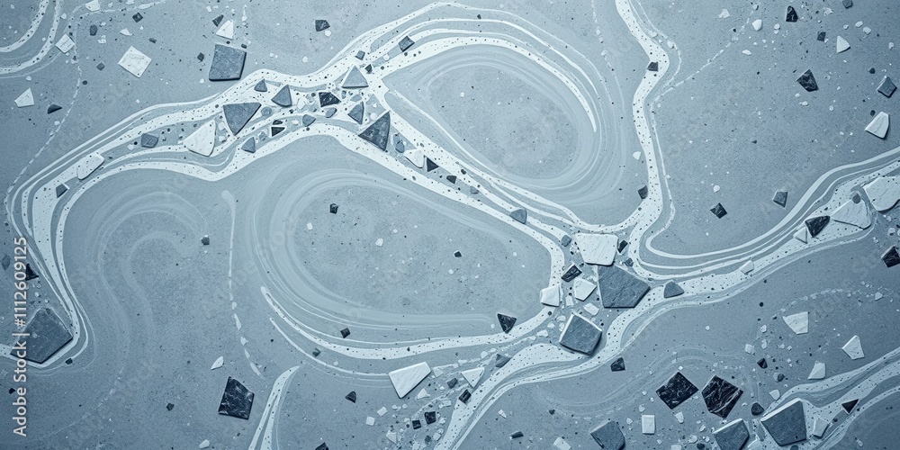 Wall mural abstract swirling patterns with scattered geometric shapes in a monochromatic palette