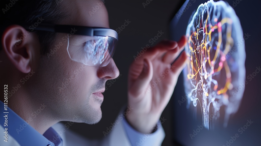 Poster scientist analyzing brain activity using advanced imaging technology in a laboratory