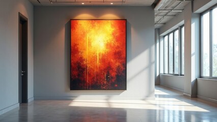 Contemporary Artistic Wall Piece in an Illuminated Office Corridor