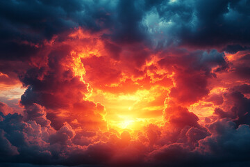 Fototapeta premium Fiery Sunset Sky Dramatic Cloudscape Vivid Colors