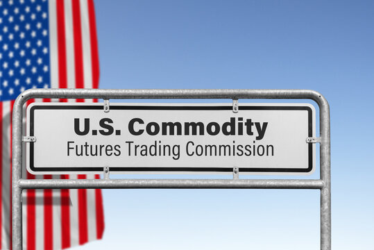 Metal sign with US flag; U.S. Commodity Futures Trading Commission (CFTC), (symbolic image)