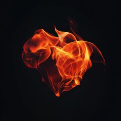 Heart-shaped flames, glowing red and orange fire, black backdrop, passionate graphic.