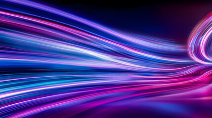 Abstract Colorful Light Trails in Vibrant Shades of Blue, Purple, Pink and White Flowing in a Dynamic Motion Background