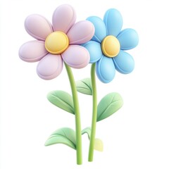 Obraz premium Colorful cartoon flowers with soft petals and cheerful colors, perfect for spring themes or children's designs.