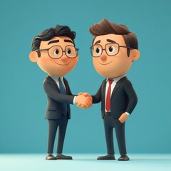 Animated Business Handshake Between Two Male Characters Against a Light Blue Background