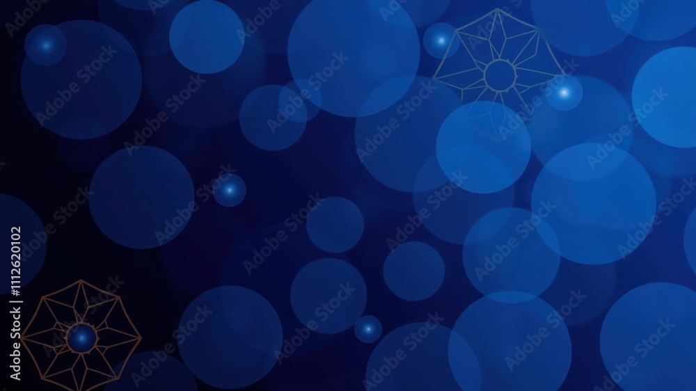Wall mural abstract bokeh background with geometric shapes and a navy blue color scheme