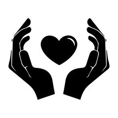 Hands holding heart icon. Simple filled hands holding heart icon