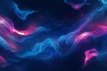 Abstract background with colorful, glowing waves and stars on a dark blue background, a space design concept.
