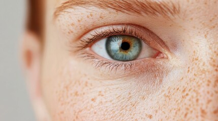 Fototapeta premium Light freckles glowing under soft lighting, natural beauty, pure and radiant complexion