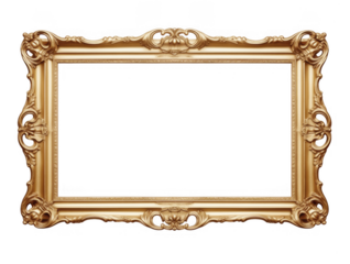 Golden ornate vintage frame with transparent background isolating picture