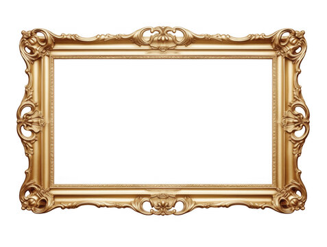 Naklejki Golden ornate vintage frame with transparent background isolating picture