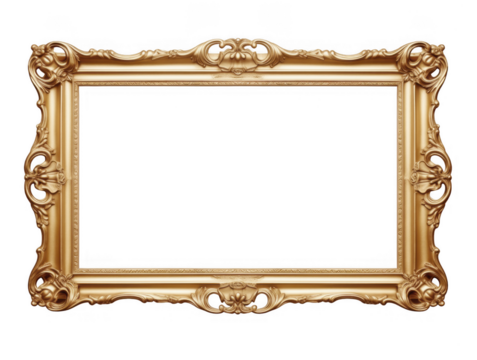 Golden ornate vintage frame with transparent background isolating picture