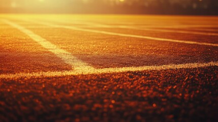 A football field with fresh chalk lines glowing under the warm light of a setting sun