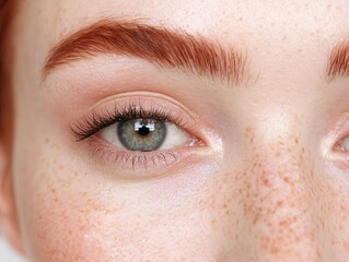 Fototapeta premium Closeup of delicate freckles on clear skin, natural beauty, pure and youthful look