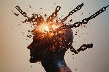 Fiery explosion of thought, chains combusting.