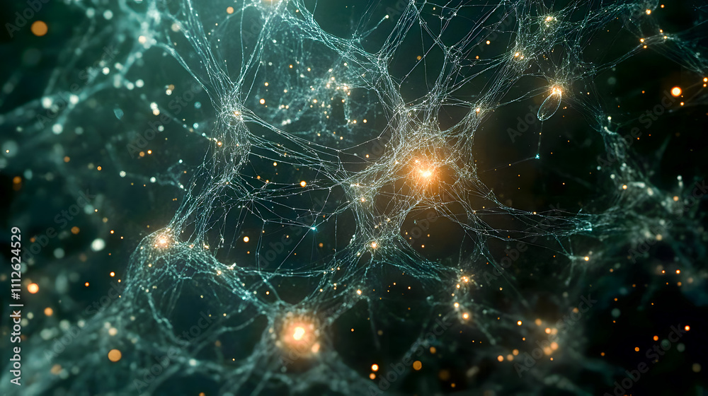 Poster abstract glowing network background with interconnected lines and luminous nodes representing techno