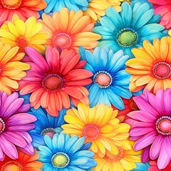 Rainbow Hippie Flowers Seamless Patterns Background Perfect for Gift wrapping Greeting Cards 