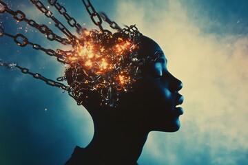 Side profile head with light chains and galaxies