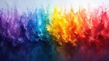 Dynamic paint splash in rainbow colors flowing freely
