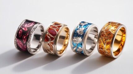 Elegant and Colorful Collection of Artisan-Inspired Rings Featuring Intricate Designs and Unique Gemstone Accents Perfect for Fashion Lovers and Jewelry Enthusiasts.
