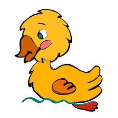 cartoon duckling swimming drawing, vector illustration on white background. pet