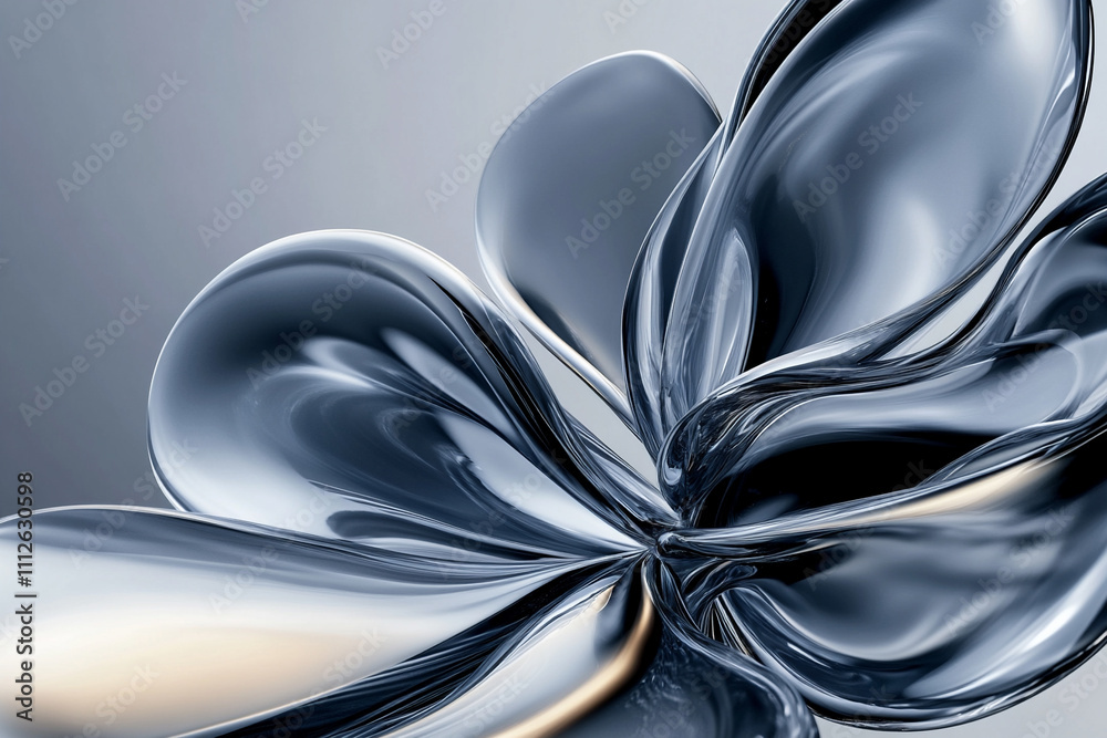 Poster abstract flower gold gradient silver metallic