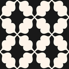 Vector geometric seamless pattern. Abstract vintage ornament texture with curved shapes, repeat tiles. Simple black and white background. Repeated monochrome design for decor, textile, carpet, print