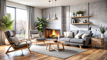 Scandinavian home interior design of modern dining room.