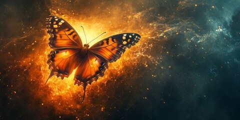 Butterfly Ascending from a Cocoon of Radiant Light, symbolizing transformation and rebirth, vibrant colors illuminating the scene