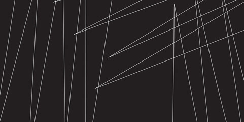 Abstract black and white geometric random chaotic lines with many squares and triangles shape. Metal grid isolated on the white background. Banner with geometric shapes, lines, stripes and triangles.
