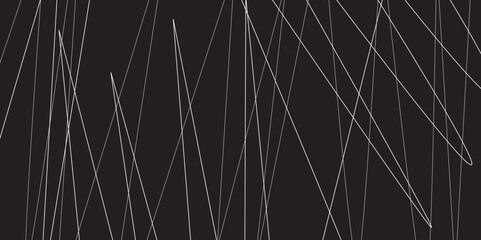 Abstract black and white geometric random chaotic lines with many squares and triangles shape. Metal grid isolated on the white background. Banner with geometric shapes, lines, stripes and triangles.
